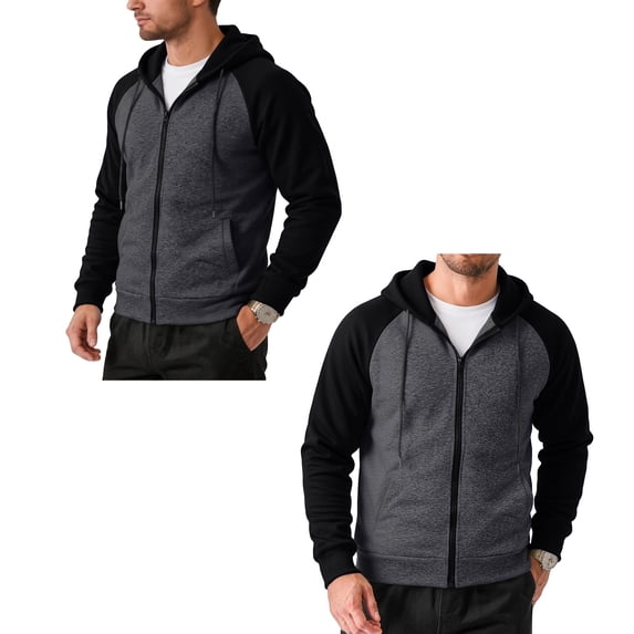 LTTVQM Autumn Mens Hoodie Full Zip Two Tone Raglan Fleece Hoodie Loose Fit Evening Casual Outerwear Dark Gray XL