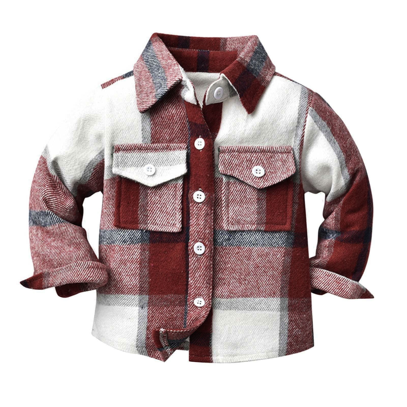 LTTVQM Baby Boy Flannel Shirt Toddler Plaid Shirt Baby Button Down Jacket Coat Infant Fall