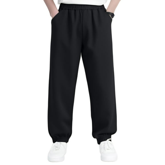 LTTVQM Boys And Girls Pants Size 4-5 Years Childrens Sports Long Pants Stretch Elastic Waist School Kids Casual Joggers Black