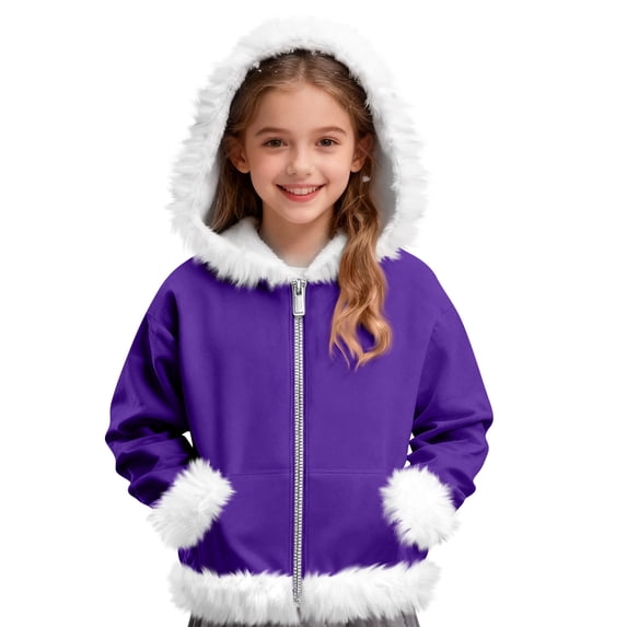 LTTVQM Boys Girls Christmas Hoodies Happy Fleece Sherpa Lined Zip Up Santa Pullover Tops Loose Fit Long Sleeve Fashion Faux Fur Trim Furry Jacket Purple 11-12 Years