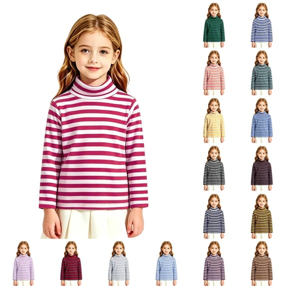 LTTVQM Boys Girls Long Sleeve Shirts Cotton Striped Turtleneck Warm Soft Fall Winter Pullover Tops Casual Fashion Mock Neck Cozy Outdoor School Daily Wear