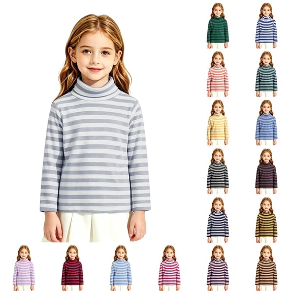 LTTVQM Boys Girls Long Sleeve Shirts Cotton Striped Turtleneck Warm Soft Fall Winter Pullover Tops Casual Fashion Mock Neck Cozy Outdoor School Daily Wear