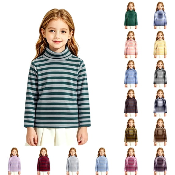 LTTVQM Boys Girls Long Sleeve Shirts Cotton Striped Turtleneck Warm Soft Fall Winter Pullover Tops Casual Fashion Mock Neck Cozy Outdoor School Daily Wear