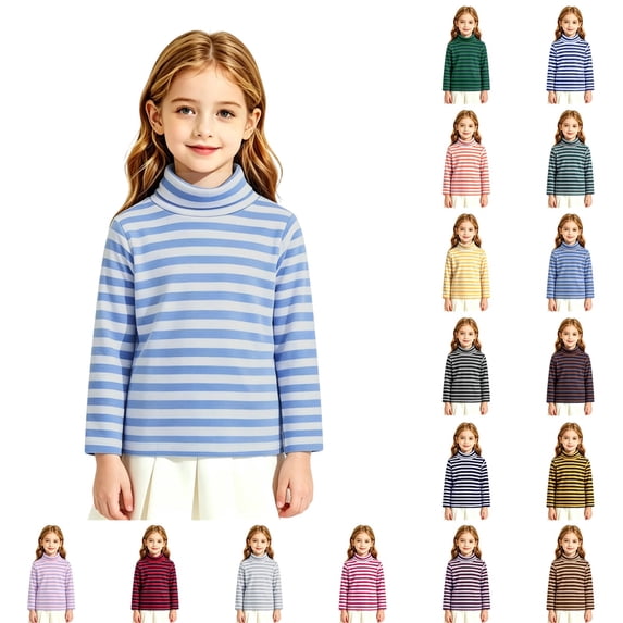 LTTVQM Boys Girls Long Sleeve Shirts Cotton Striped Turtleneck Warm Soft Fall Winter Pullover Tops Casual Fashion Mock Neck Cozy Outdoor School Daily Wear