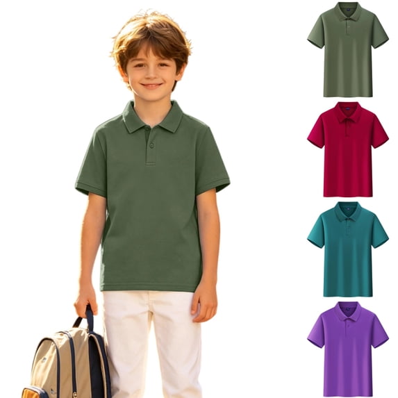 LTTVQM Boys Girls' School Uniform Short Sleeve Polo Shirt, Button Closure, Comfortable Soft Quick Dry Collared Breathable Lightweight Golf Shirts Army Green 9-10 Year