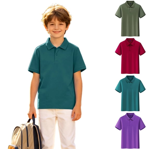 LTTVQM Boys Girls' School Uniform Short Sleeve Polo Shirt, Button Closure, Comfortable Soft Quick Dry Collared Breathable Lightweight Golf Shirts Dark Green 7-8 Year