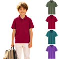 thumbnail image 1 of LTTVQM Boys Girls' School Uniform Short Sleeve Polo Shirt, Button Closure, Comfortable Soft Quick Dry Collared Breathable Lightweight Golf Shirts Wine 5-6 Year, 1 of 6