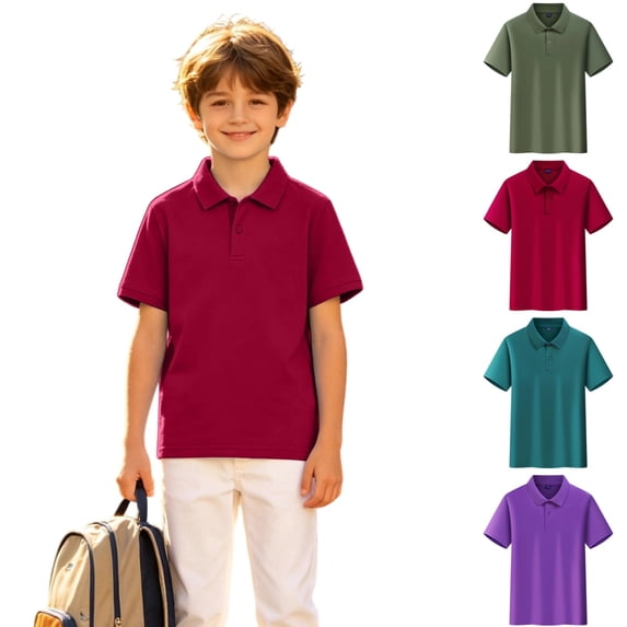 LTTVQM Boys Girls' School Uniform Short Sleeve Polo Shirt, Button Closure, Comfortable Soft Quick Dry Collared Breathable Lightweight Golf Shirts Wine 5-6 Year