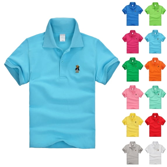 LTTVQM Boys Polo Shirts Size 4-5 Years Short Sleeve T-Shirt Casual Button Down Top 2026 New Collared Tops Athletic Blouse Blue 4-5 Years