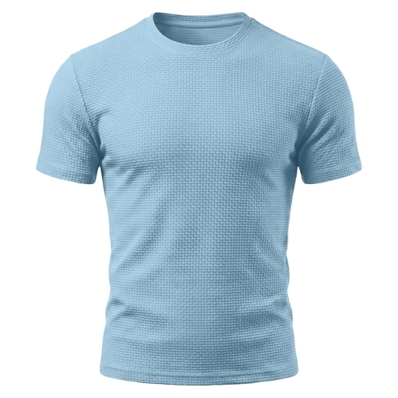 LTTVQM Breeze Capri Shirt for Men Breathable Beer Belly Short Sleeve Shirts Wear Crew Neck Textured Shirts Quick Dry Golf Casual Light Blue 2XL