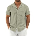 thumbnail image 1 of LTTVQM Button Down Shirts for Men Casual Short Sleeve Shirt Textured Linen Summer Beach Tops with Pocket Light Green M, 1 of 7