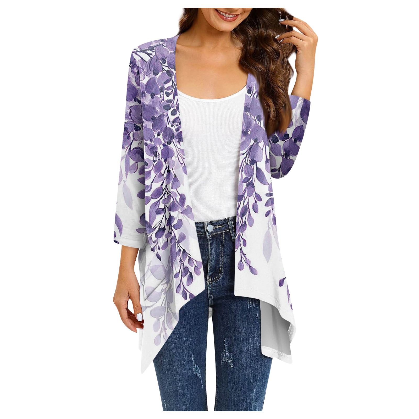 LTTVQM Cardigan for Women Kimono Floral Printed Open Front Cardigan