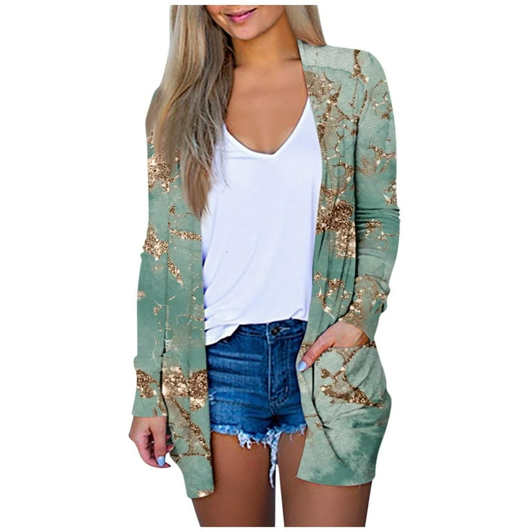 LTTVQM Cardigans for Women 2024 Lightweight Long Sleeve Cardigan Pockets Trendy Flowy Open Front Cardigan Dressy Sweater Jacket Green XXXL Walmart