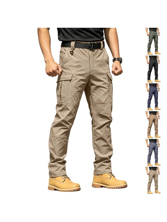 Cargo Pants for Men Outdoor Trekking Pants Quick Dry Walking Trousers Flexible Work Bottoms Water Repellent Multi Pocket Daily Travel Casual Pants Khaki L