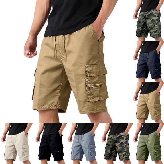 LTTVQM Cargo Shorts for Men Athletic Breathable Casual Lightweight Gym Workout Mens Shorts with Zipper Pockets Khaki L