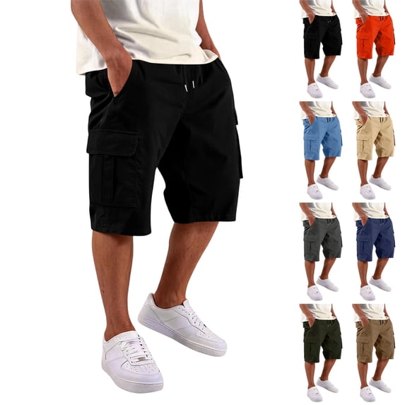 LTTVQM Cargo Shorts for Men Lightweight Drawstring Stretch Elastic Waist Casual Work Short for Running Hiking with Pockets Army Green L