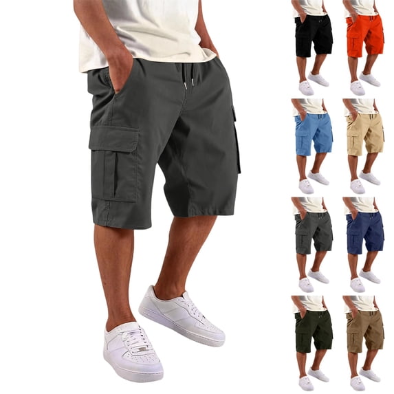 LTTVQM Cargo Shorts for Men Lightweight Drawstring Stretch Elastic Waist Casual Work Short for Running Hiking with Pockets Dark Gray M