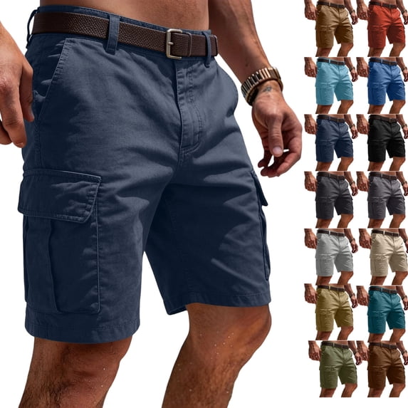 LTTVQM Cargo Shorts for Men Outdoor Relaxed fit Elastic Waist Athletic Work Shorts Summer Lightweight Hiking Shorts Multi Pockets Navy 2XL