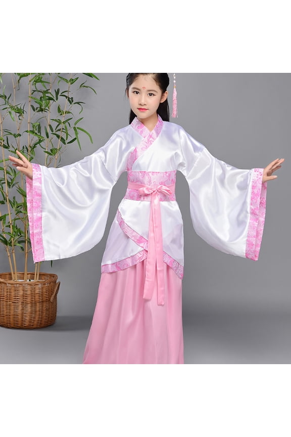 Chinese Hanfu Dress for Girls 13-14 Traditional Outfit with Midi Skirt Festival Cosplay Fancy Dresses Japanese Kimono Halloween Cosplay Performance Outfit Pink 13-14 Years