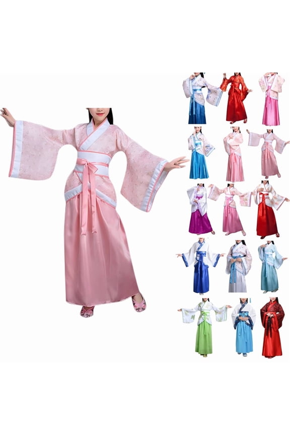 Chinese Hanfu Dress for Girls 9-10 Traditional Outfit with Midi Skirt Festival Cosplay Fancy Dresses Japanese Kimono Halloween Cosplay Performance Outfit Light pink 9-10 Years