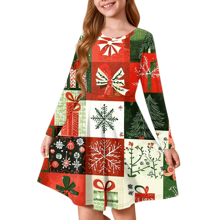 LTTVQM Christmas Dresses for Little Girls Christmas Print Funny