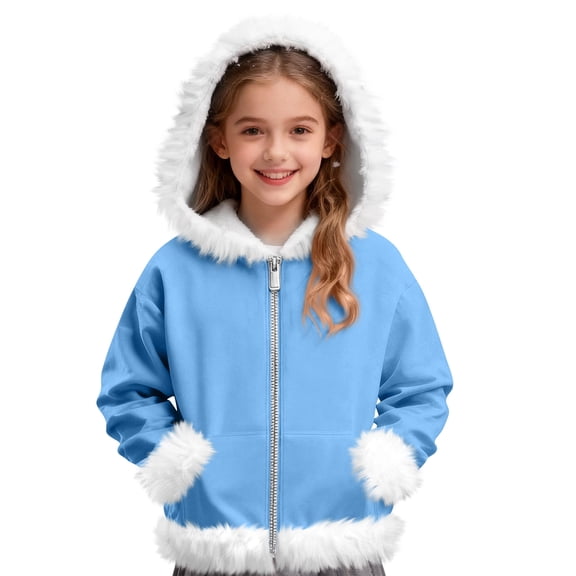 LTTVQM Christmas Hoodies for Girls Boys Cute Fleece Sherpa Lined Zip Up Santa Pullover Tops Comfort Long Sleeve Warm Faux Fur Trim Furry Sweatshirtss Light Blue 9-10 Years