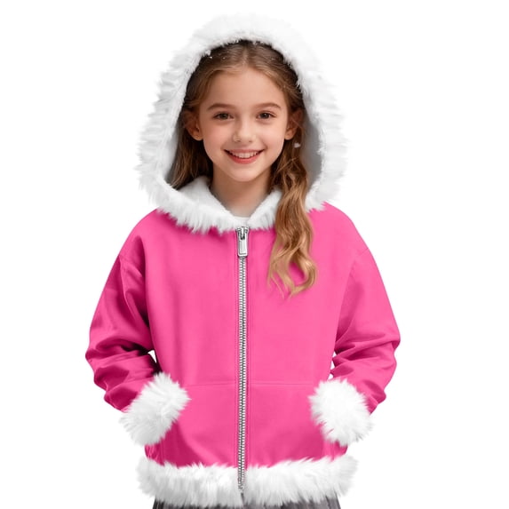 LTTVQM Christmas Hoodies for Girls Boys Happy Fleece Sherpa Lined Zip Up Santa Pullover Soft Long Sleeve Fashion Faux Fur Trim Furry Jacket Hot Pink 5-6 Years