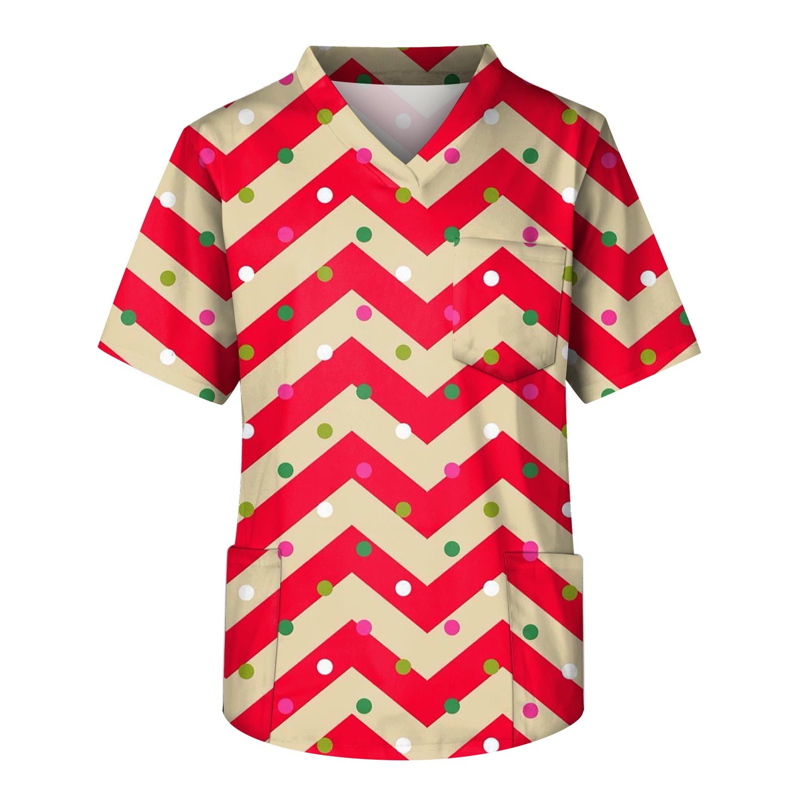 LTTVQM Christmas Mens Medical Scrubs Short Sleeve V-Neck Scrubs