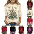 thumbnail image 1 of LTTVQM Christmas Shirts for Girls Crew Neck 3/4 Sleeve Tops Casual Dressy Xmas Graphic T Shirts 2026 Fall Fashion Vacation Outfits 4-11 Years, 1 of 5