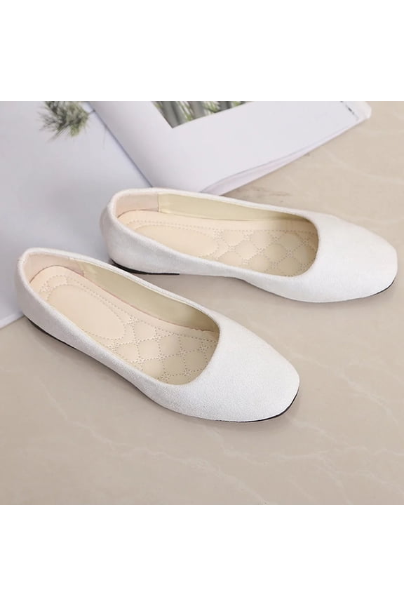 Classic Solid Square Toe Ballet Flats for Women Comfort Casual Flats Lightweight Slip on Loafers Suede Dress Shoes 42(US-9)