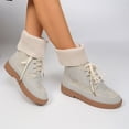 thumbnail image 1 of LTTVQM Combat Boots Women Cuffed Knit Collar Suede Lace-Up Ankle Boots Chunky Platform Warm Comfy Non-Slip Shoes Beige 42(US-9), 1 of 5