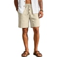 thumbnail image 1 of LTTVQM Cotton Linen Shorts for Men Casual Elastic Waist Drawstring 2026 Summer Beach Vacation Shorts with Pockets Khaki XL, 1 of 7