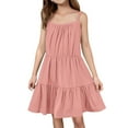 thumbnail image 1 of LTTVQM Cute Dresses for Girls 2025 Size 9-10 Summer Casual Solid Color Sleeveless Ruffle Hem Midi Dress Flowy Square Neck Sundress Soft Church Dress Light pink 9-10 Years, 1 of 6