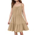 thumbnail image 1 of LTTVQM Cute Dresses for Girls Size 13-14 Summer Casual Solid Color Sleeveless Ruffle Hem Midi Dress Vacation Sundress Trendy Church Dress Khaki 13-14 Years, 1 of 6