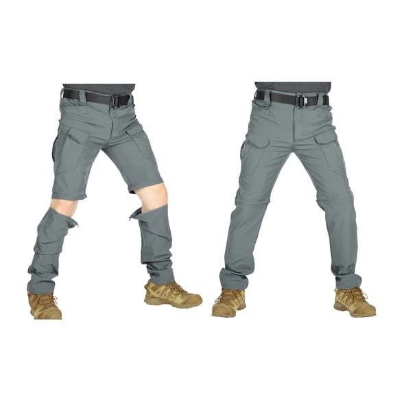 LTTVQM Detachable Cargo Pants for Men Elastic Waist Button Fastening Ripstop Multi Pocket Water Repellent Quick Dry Casual Hiking Trousers Gray M