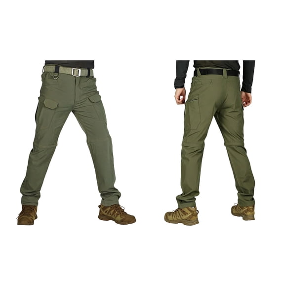 LTTVQM Detachable Cargo Pants for Men Ripstop Anti Tear Fabric Elastic Button Waist Multi Pocket Quick Dry Outdoor Adventure Trousers Green 3XL