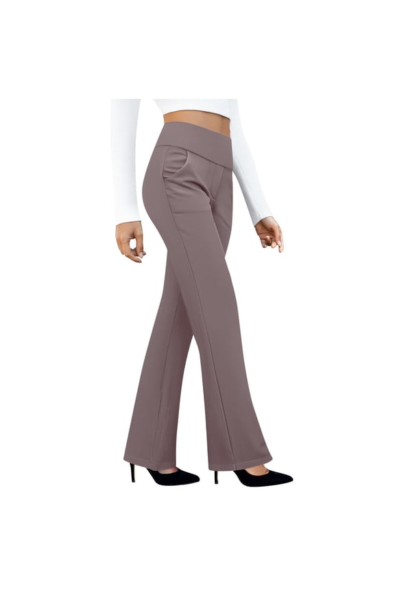 Dress Pants Women 2026 Soft Casual High Waisted Straight Leg Work Pants Stretch Office Comfortable Flare Slacks for Work Camel M