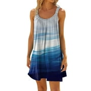 LTTVQM Dresses for Women 2024 Casual Summer Dresses Beach Boho Sleeveless Tie Dye Cover Up Tshirt Tank Sundresses Blue S