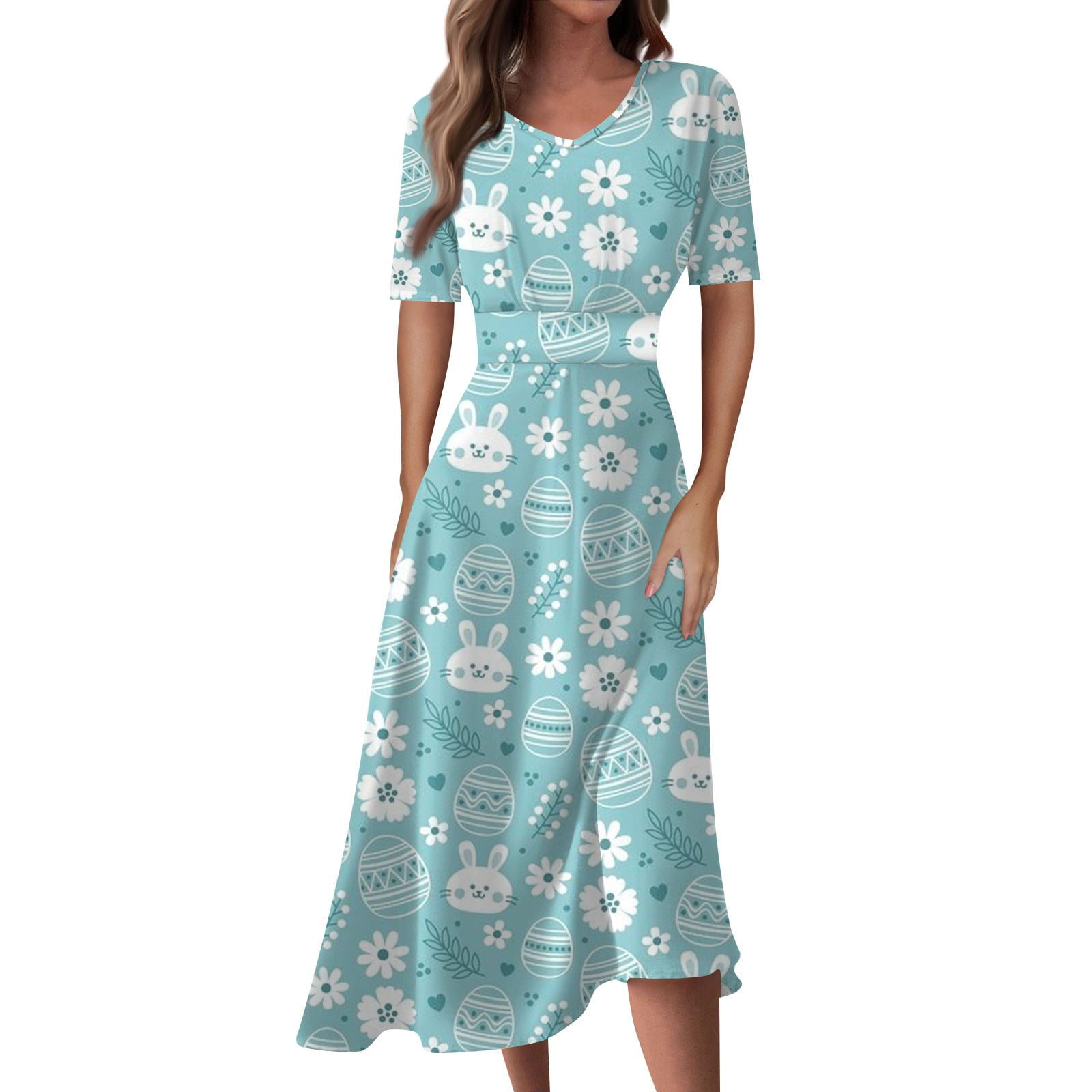 LTTVQM Easter Dresses for Women for Church 2025 Rabbits Egg Print Cute ...