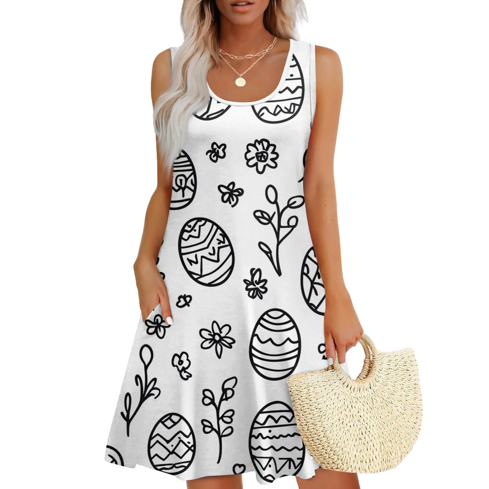 LTTVQM Easter Dresses Womens Bunny Egg Print Funny Midi Dress Lttvqm easter dresses womens bunny egg print funny midi dress