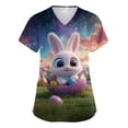 thumbnail image 1 of LTTVQM Easter Scrub Tops for Women 2026 Plus Size Bunny Eggs Print Cute Short Sleeve Tops Comfortable V-Neck Holiday Scrub Tops with Pockets Navy 4XL, 1 of 5