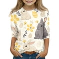 thumbnail image 1 of LTTVQM Easter Shirts for Girls 2026 3/4 Sleeve Funny Rabbit Eggs Graphic Tshirts Comfy Crew Neck Blouses Trendy Clothes Fluorescence Yellow 11-12 Years, 1 of 5