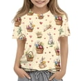 thumbnail image 1 of LTTVQM Easter Tops for Girls Short Sleeve Cute Eggs Bunny Print Tops Comfortable Crew Neck Blouse Fashion Clothes Beige 11-12 Years, 1 of 5