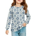 thumbnail image 1 of LTTVQM Fall Shirts for Kids Girls 1-2 Long Sleeve Casual Floral Print Tee with Pocket Casual Crew Neck Tops Trendy Outfit Sky Blue 1-2 Years, 1 of 5