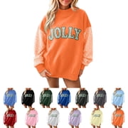 LTTVQM Festive Gingham Contrast Sweatshirt Womens Jolly Letter Loose Fit Long Sleeve Pullover Tops Mock Neck Fall Shirts Fashion Soft Blouses