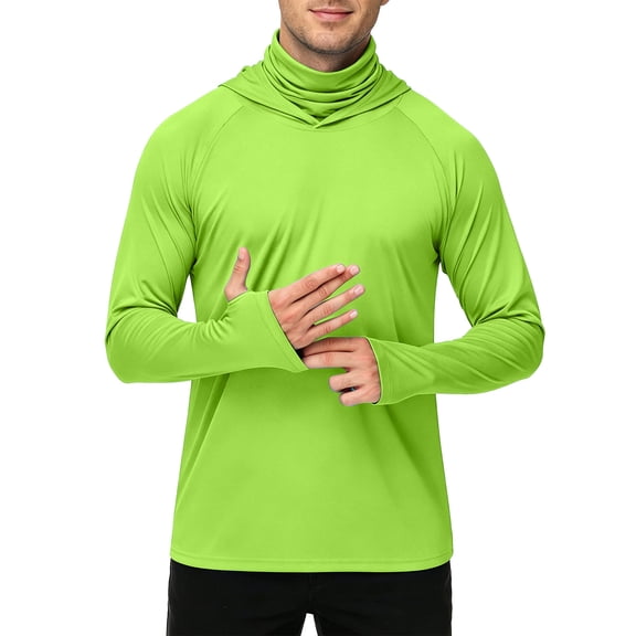 LTTVQM Fishing Hoodies for Men with Face Mask Sun Protection Hiking Hoodie Shirt Upf 50+ Long Sleeve T-Shirts Lightweight Fluorescent Green S