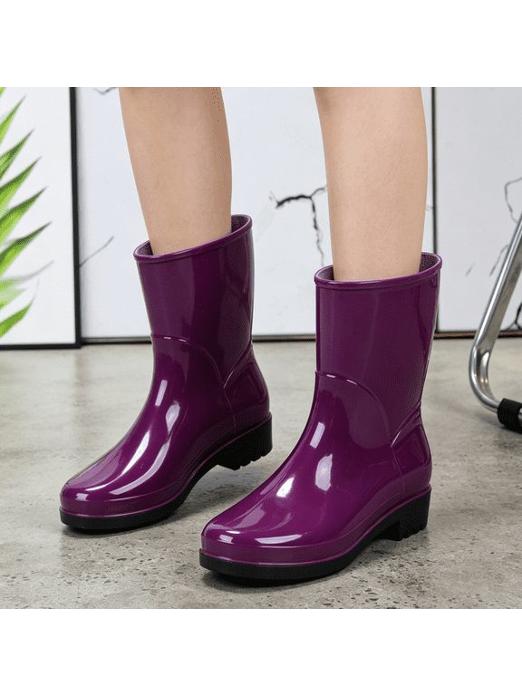 Garden Boots for Women Waterproof Half Calf Rubber Anti-Skid Ankle Rain Boots Casual Basic Outdoor Work Footwear Purple 40(US-8)
