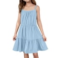 thumbnail image 1 of LTTVQM Girl's Casual Dresses 13-14 Summer Solid Color Sleeveless Ruffle Hem Midi Dress Vacation Square Neck Sundress Soft Church Dress Light Blue 13-14 Years, 1 of 6