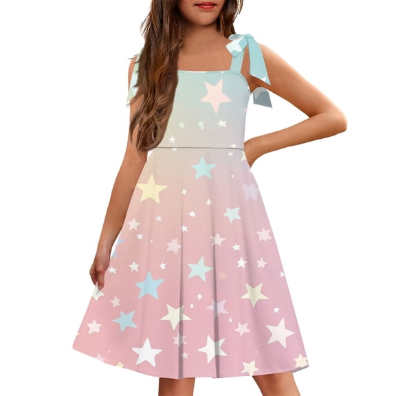 LTTVQM Girl's Graphic Dresses 10-11 Summer Casual Sleeveless Spaghetti Strap Dress Vacation Sundress Soft Church Dress with pockets Light pink 10-11