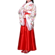 LTTVQM Girls Ancient Chinese Traditional Hanfu Dress with Midi Skirt Festival Cosplay Fancy Dress Japanese Kimono Halloween Cosplay Performance Outfit Red 13-14 Years